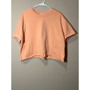 GAP Women Peach Cropped Sweatshirt Short Sleeve Raw Hem Size L